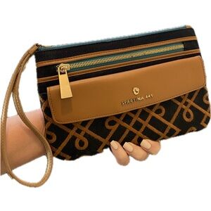 Spartina 449 Navy and Brown Clutch with Geometric Pattern